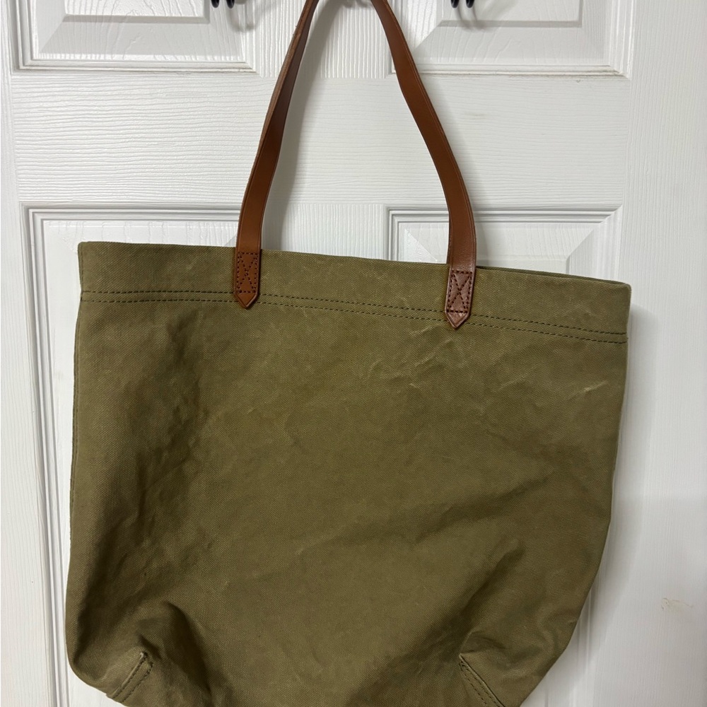 Madewell Olive Tote Bag with Brown Straps